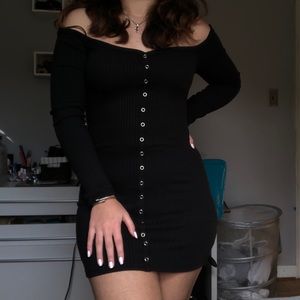 Black Long Sleeve Bardot Mini Dress